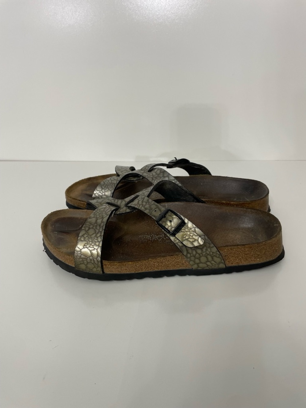 Birkenstock Birkis Metallic Slide Sandals, size 10